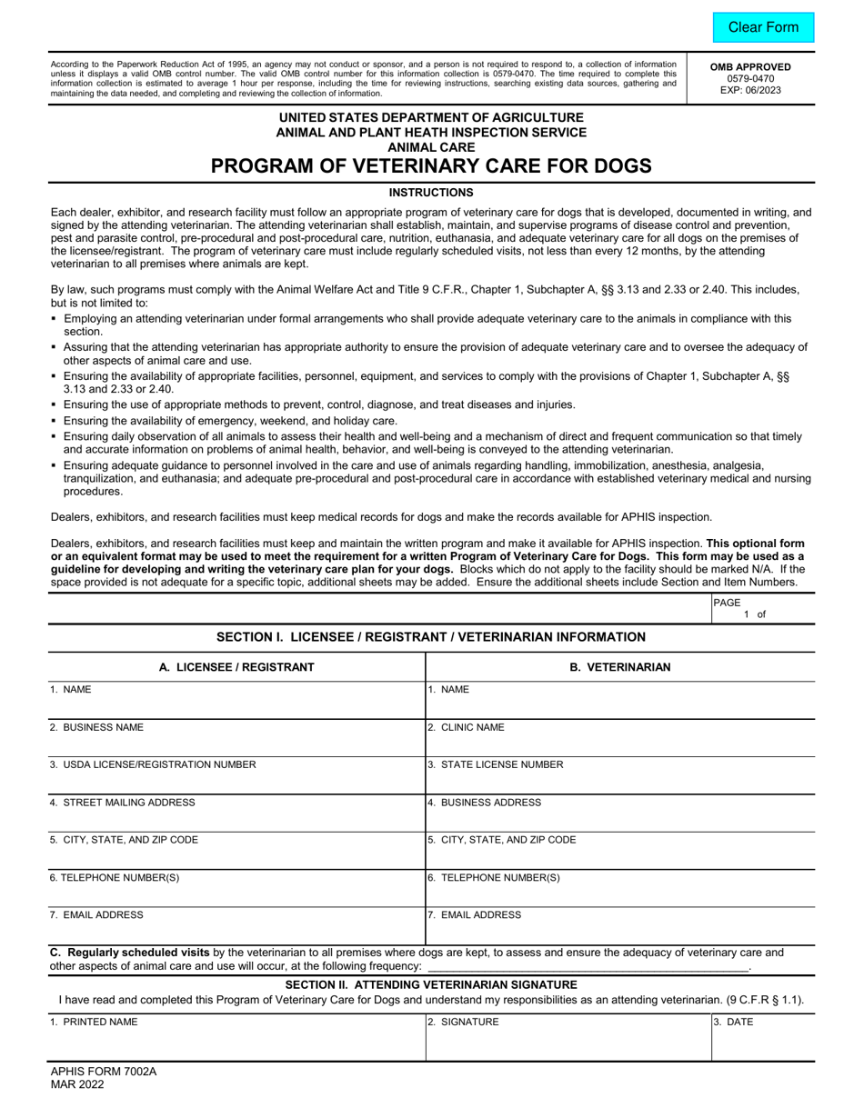 Aphis Form 7002a Download Fillable Pdf Or Fill Online Animal Care