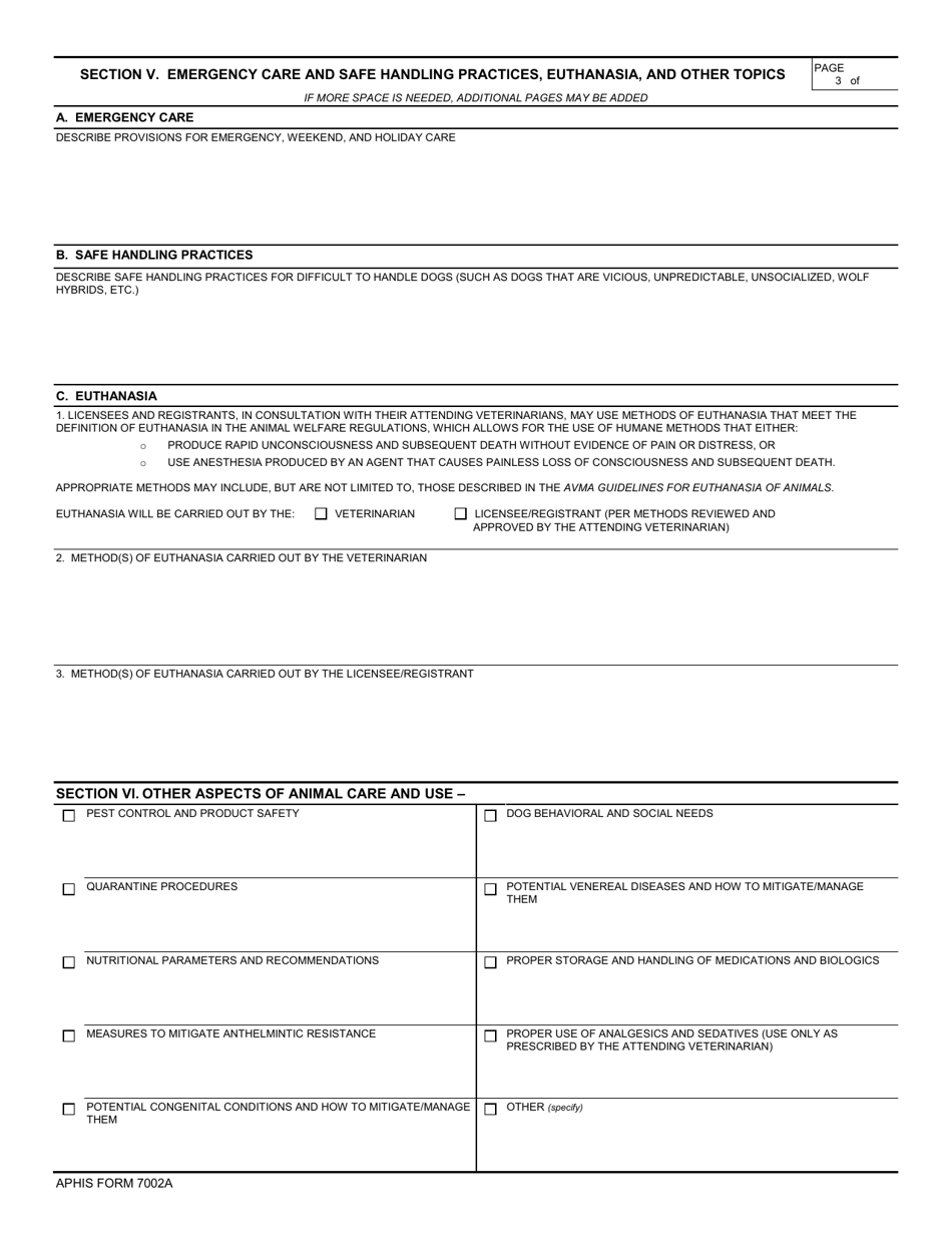 APHIS Form 7002A Animal Care - Program of Veterinary Care for Dogs, Page 3