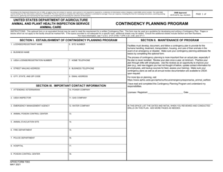 APHIS Form 7093 Contingency Planning Program Application