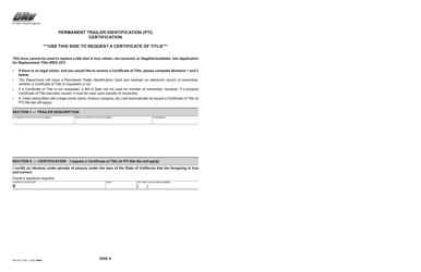 Document preview: Form REG4017 Permanent Trailer Identification (Pti) Certification - California