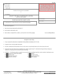 Document preview: Form TR-205 Request for Trial by Written Declaration - California