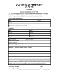 Document preview: Misconduct Complaint Form - Carlisle, Pennsylvania