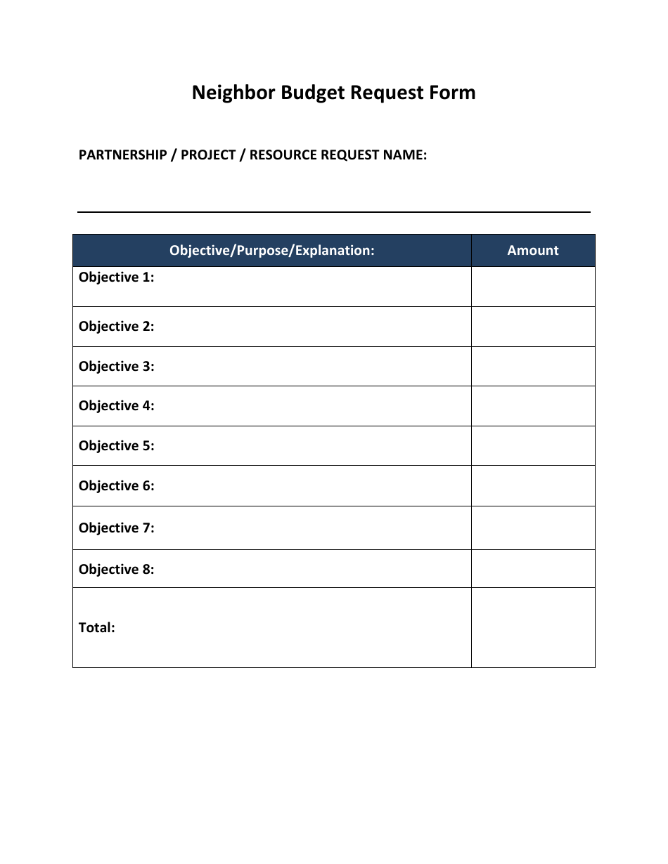 Neighbor Budget Request Form, Page 1