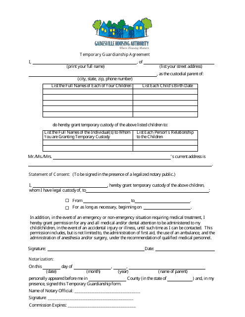 Temporary Guardianship Agreement - Gainesville Housing Authority