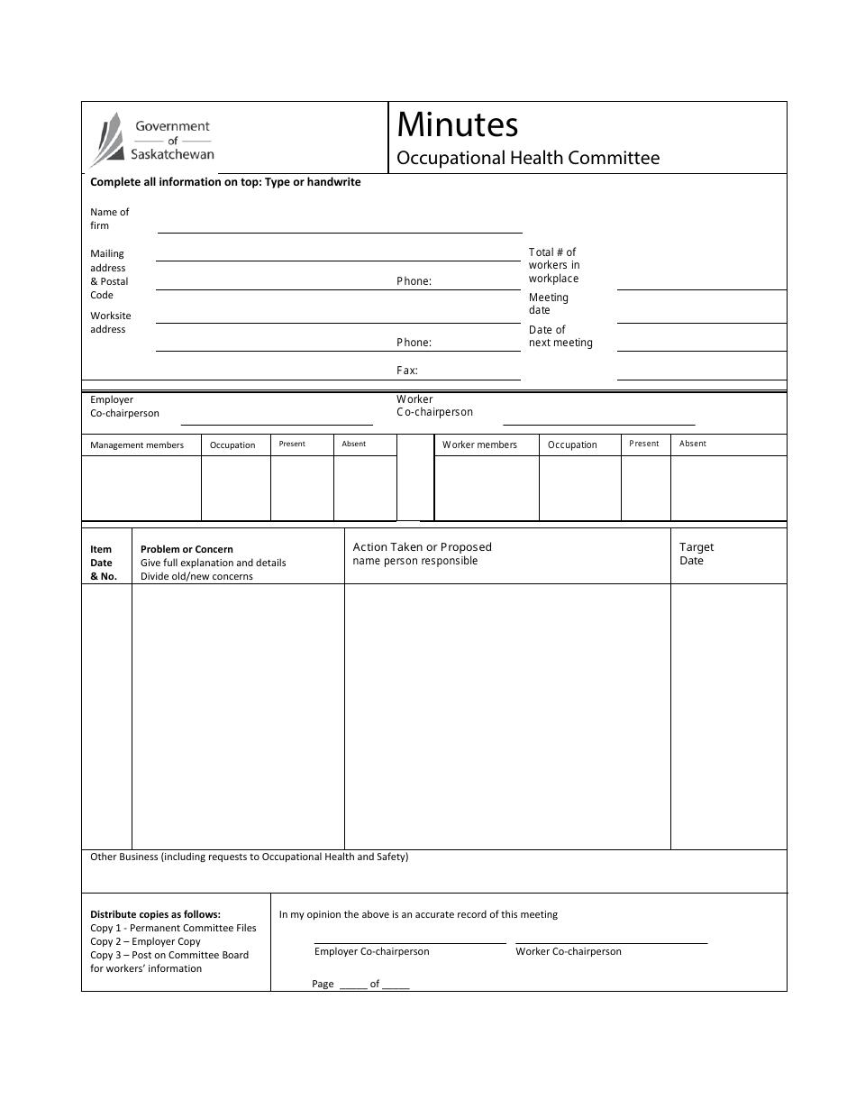 saskatchewan-canada-occupational-health-committee-minutes-form-fill