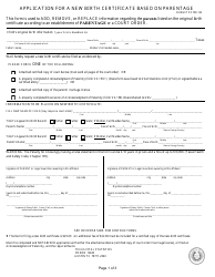 Form VS-166 Application for a New Birth Certificate Based on Parentage - Texas