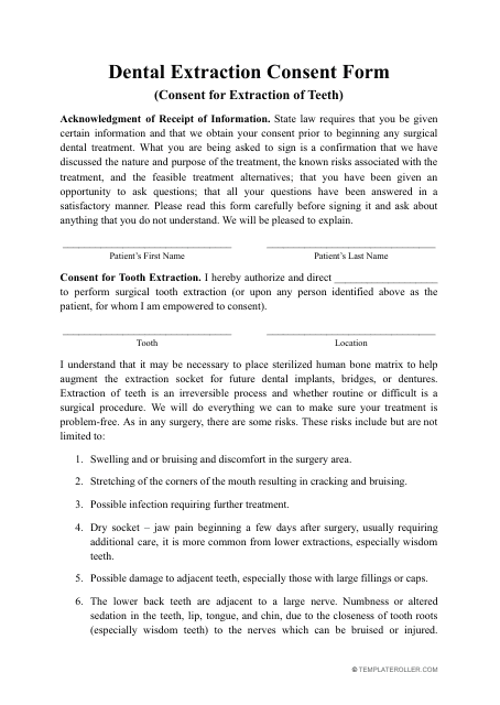 Dental Extraction Consent Form Download Pdf