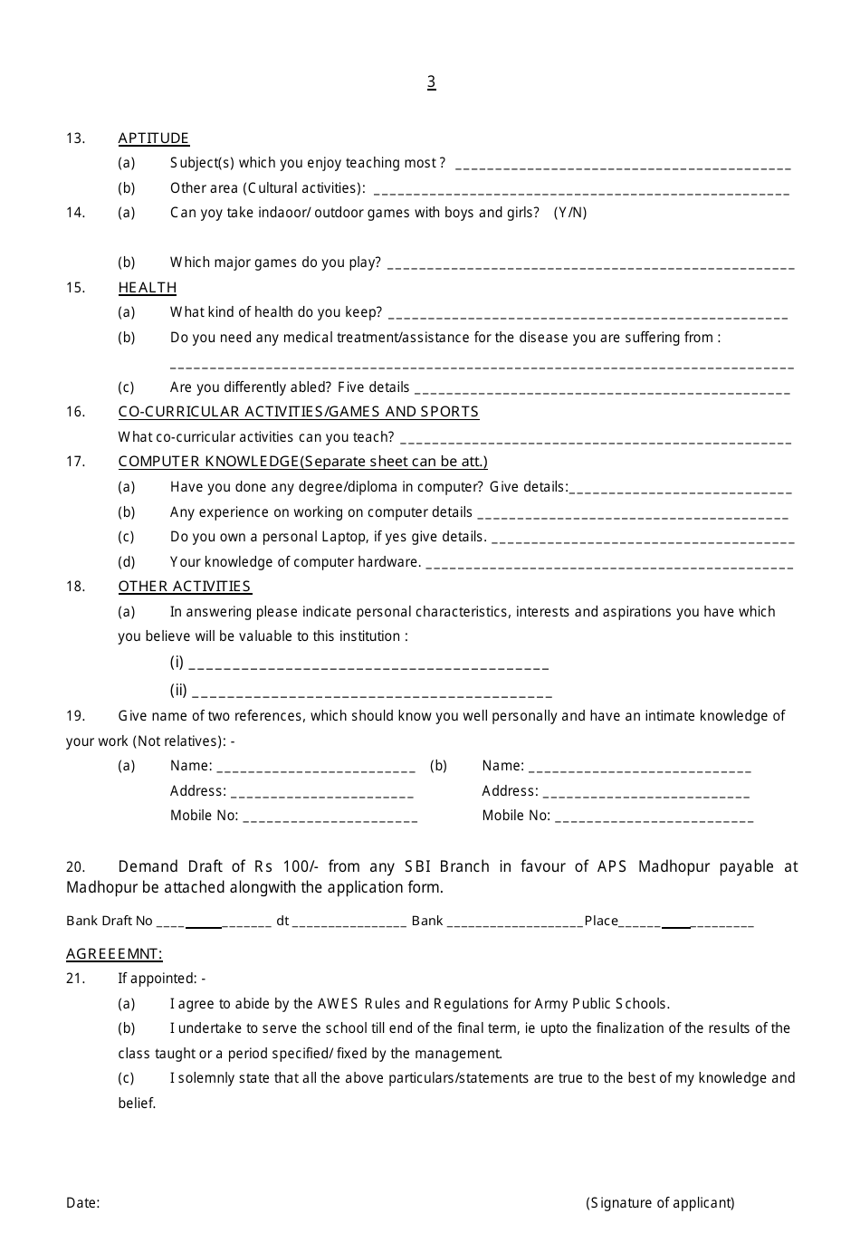 Application for Teaching Staff - Army Public School Madhopur (Pb) - India, Page 3