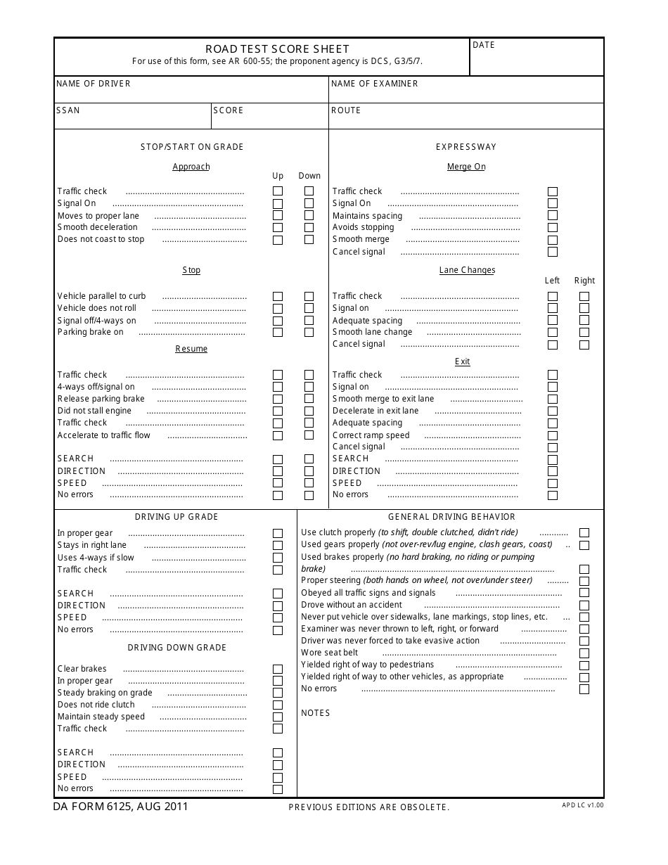 texas driving test score sheet