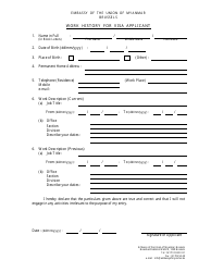 Document preview: Work History for Visa Applicant - Embassy of the Union of Myanmar - Brussels-Capital Region, Belgium