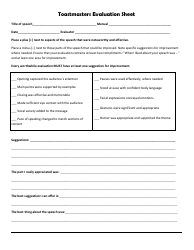 Document preview: Toastmasters Evaluation Sheet Template