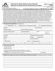Document preview: PBGC Formulario SP723 Solicitud De Tiempo Adicional Para Presentar Apelacion De Determinacion De Beneficios De Pbgc (Spanish)