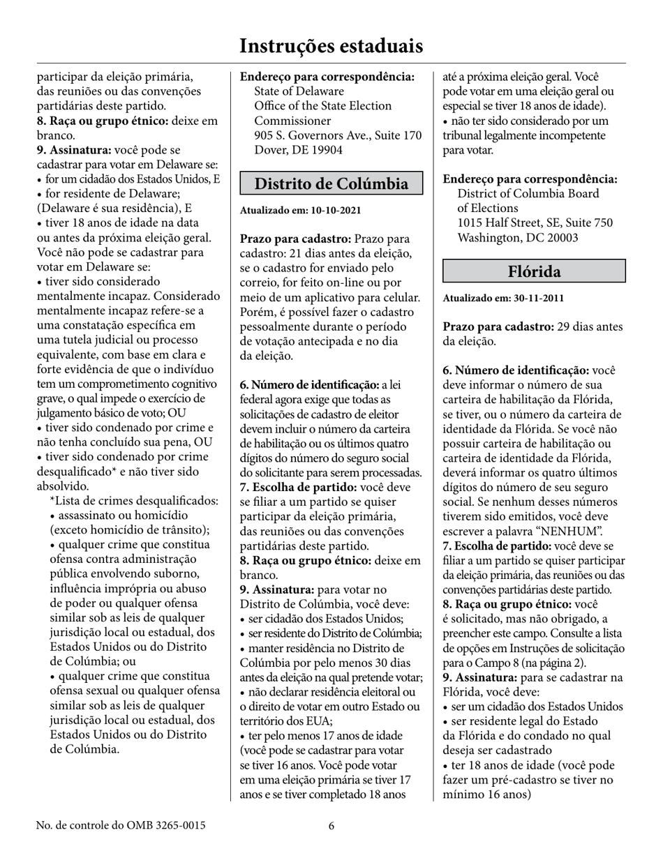 National Mail Voter Registration Form (English / Portuguese), Page 11