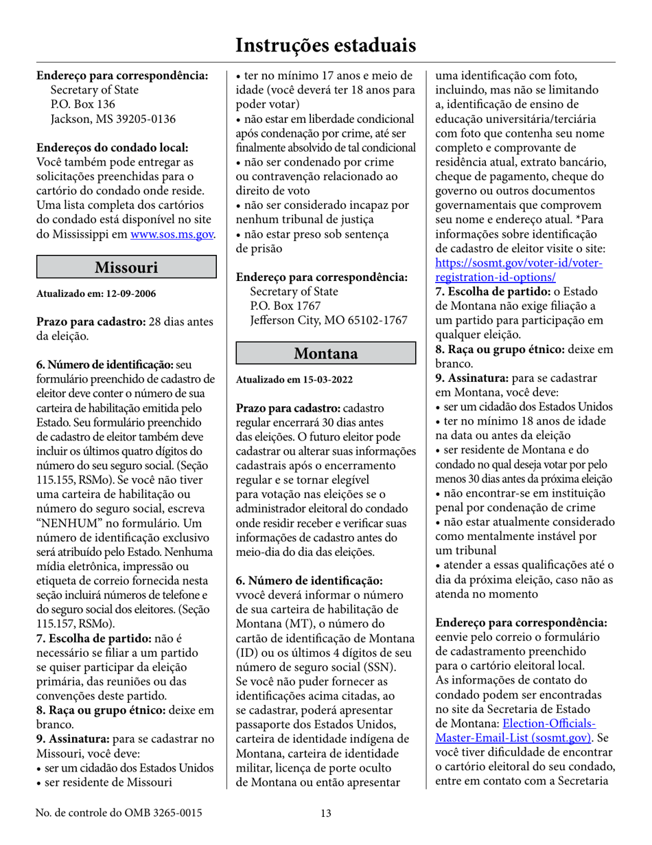 National Mail Voter Registration Form (English / Portuguese), Page 18