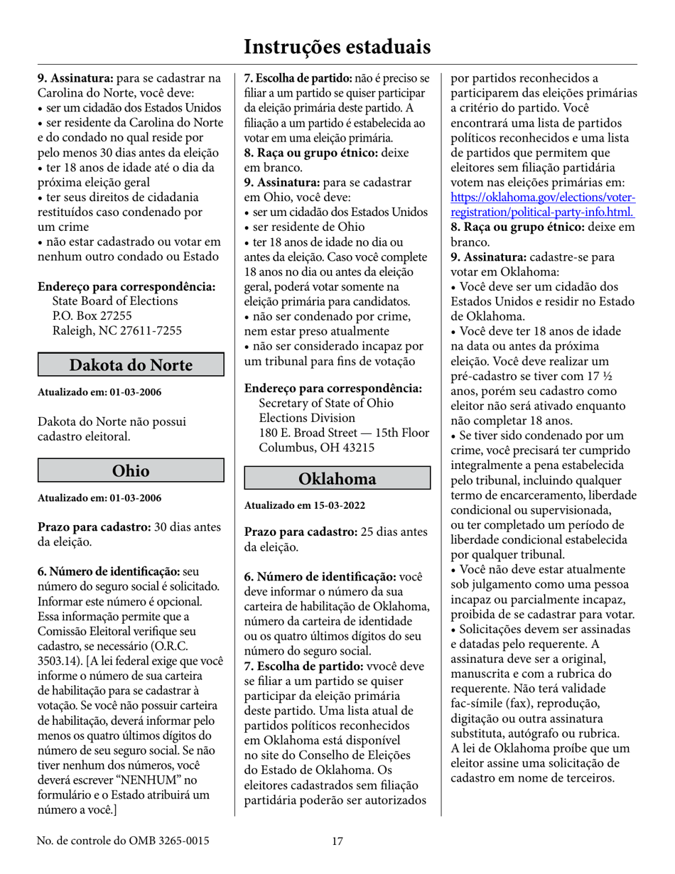 National Mail Voter Registration Form (English / Portuguese), Page 22