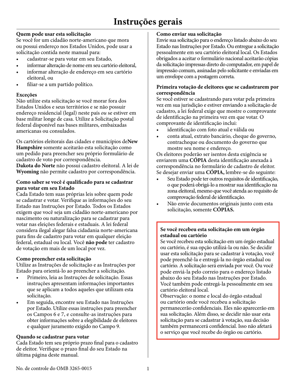 National Mail Voter Registration Form (English / Portuguese), Page 2