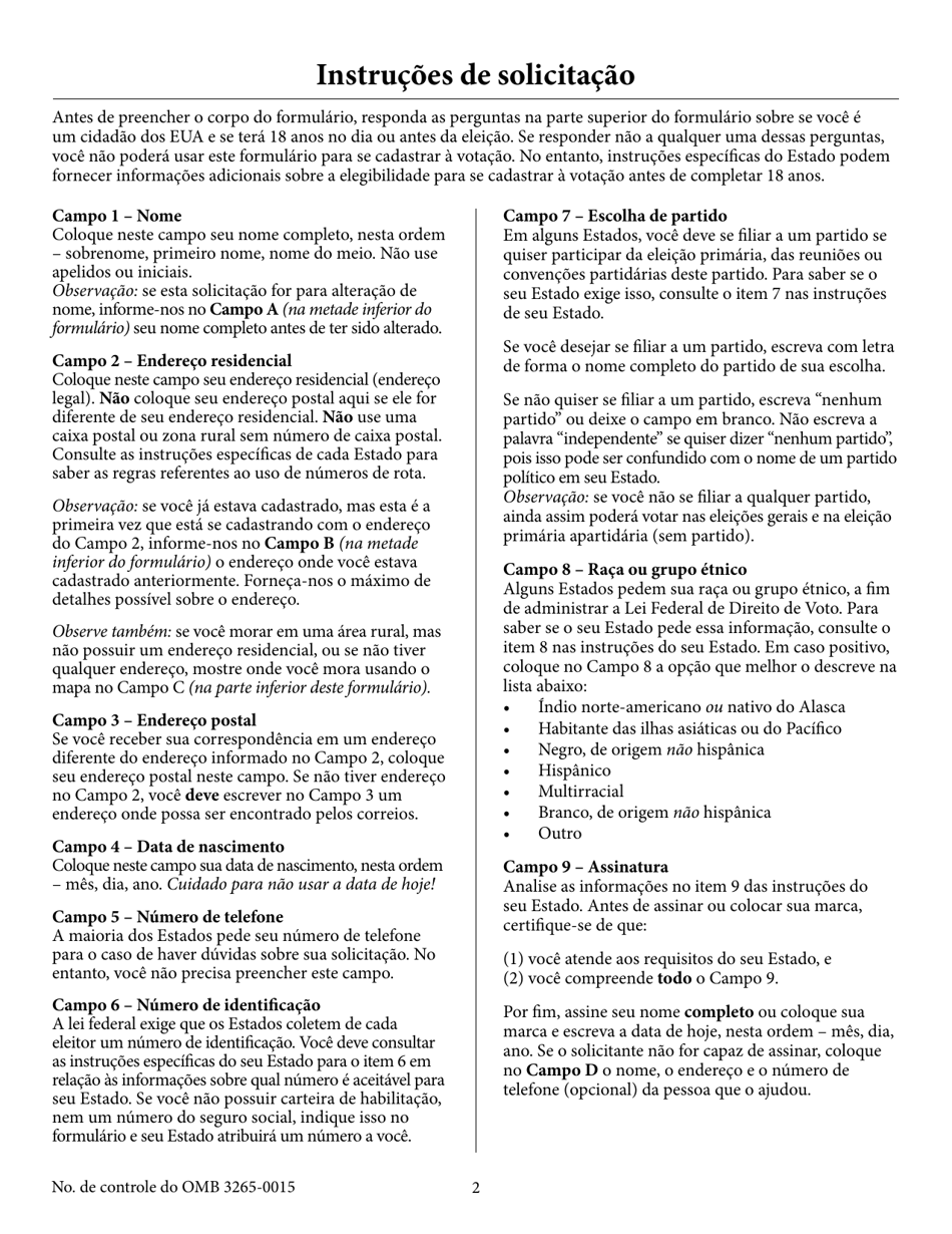 National Mail Voter Registration Form (English / Portuguese), Page 3