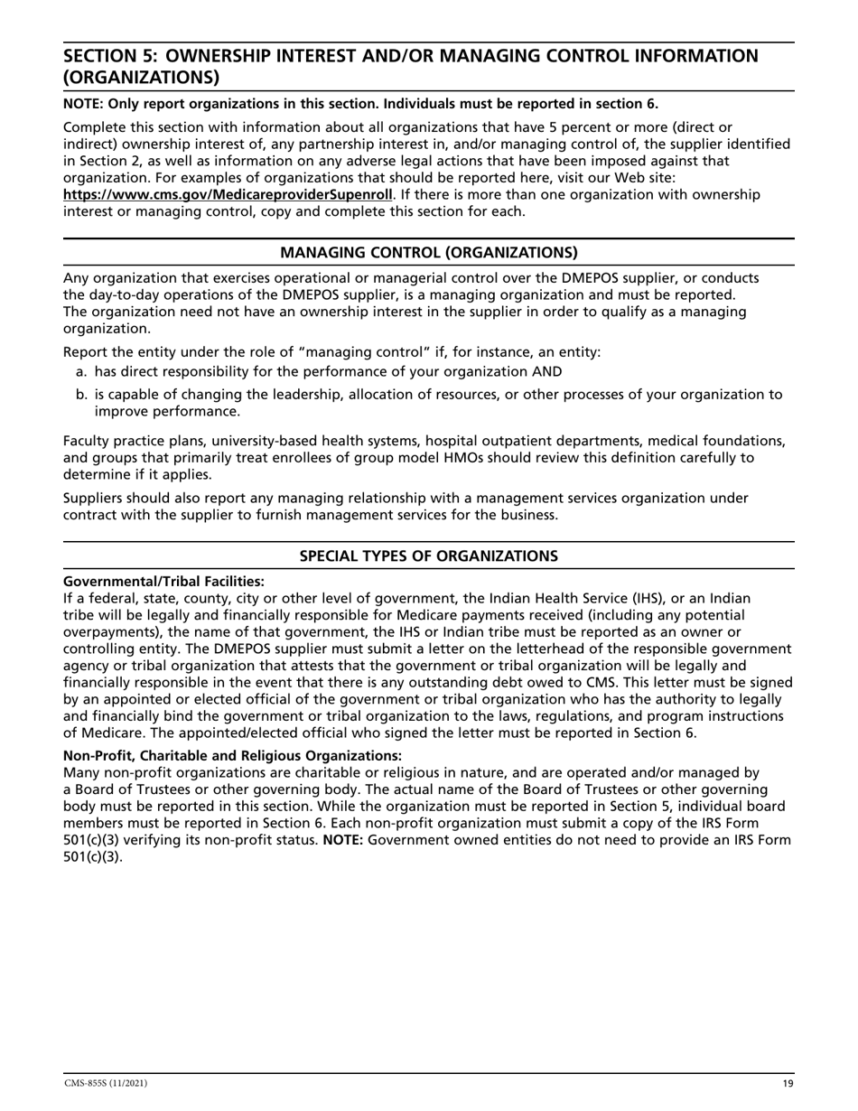 Form CMS-855S Medicare Enrollment Application - Durable Medical Equipment, Prosthetics, Orthotics, and Supplies (Dmepos) Suppliers, Page 20