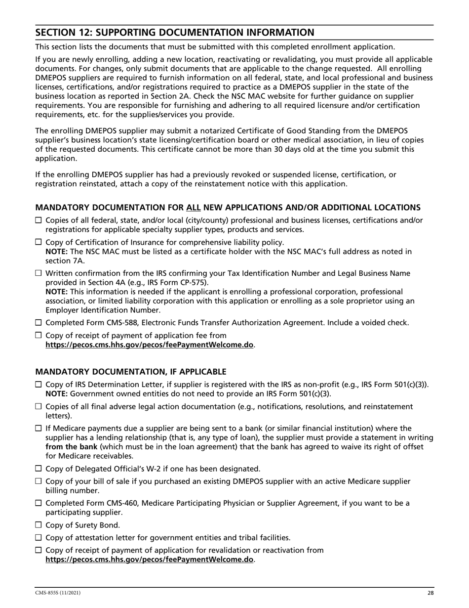 Form CMS-855S Medicare Enrollment Application - Durable Medical Equipment, Prosthetics, Orthotics, and Supplies (Dmepos) Suppliers, Page 29
