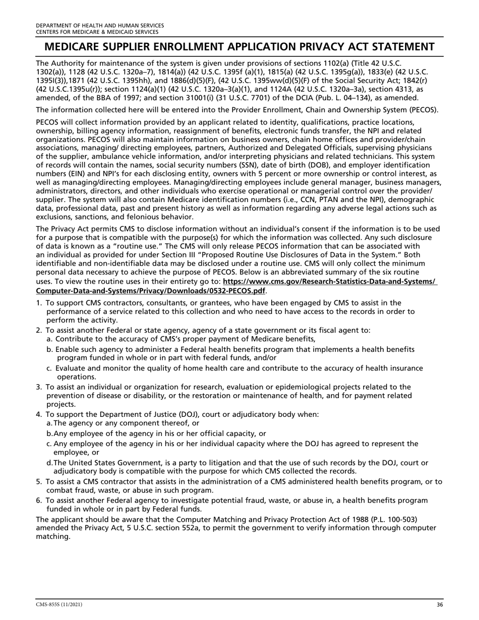 Form CMS-855S Medicare Enrollment Application - Durable Medical Equipment, Prosthetics, Orthotics, and Supplies (Dmepos) Suppliers, Page 37