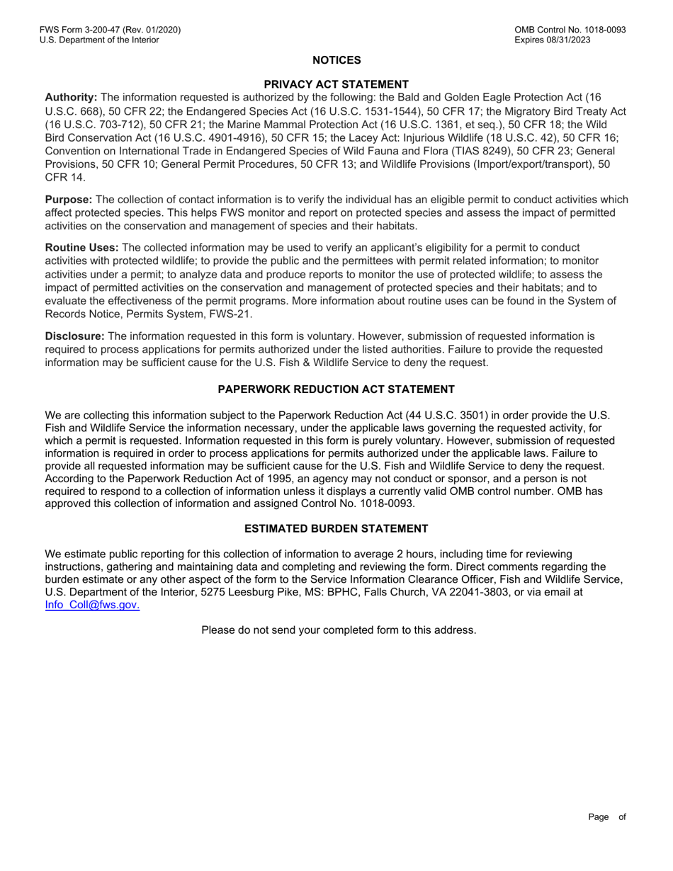 FWS Form 3-200-47 Import of Birds for Scientific Research or Zoological Breeding and Display (Wbca), Page 5