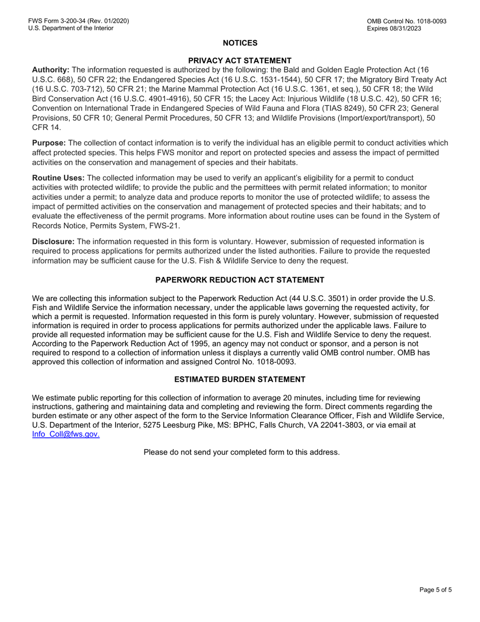 FWS Form 3-200-34 Export of American Ginseng (Multiple Commercial Shipments), Page 5