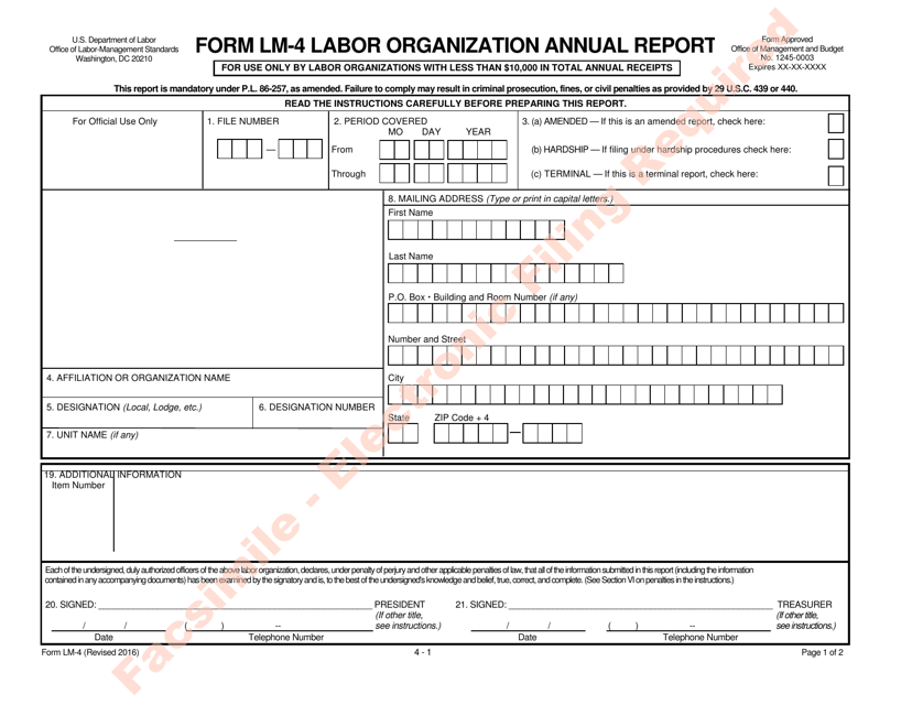 Form LM-4 Labor Organization Annual Report
