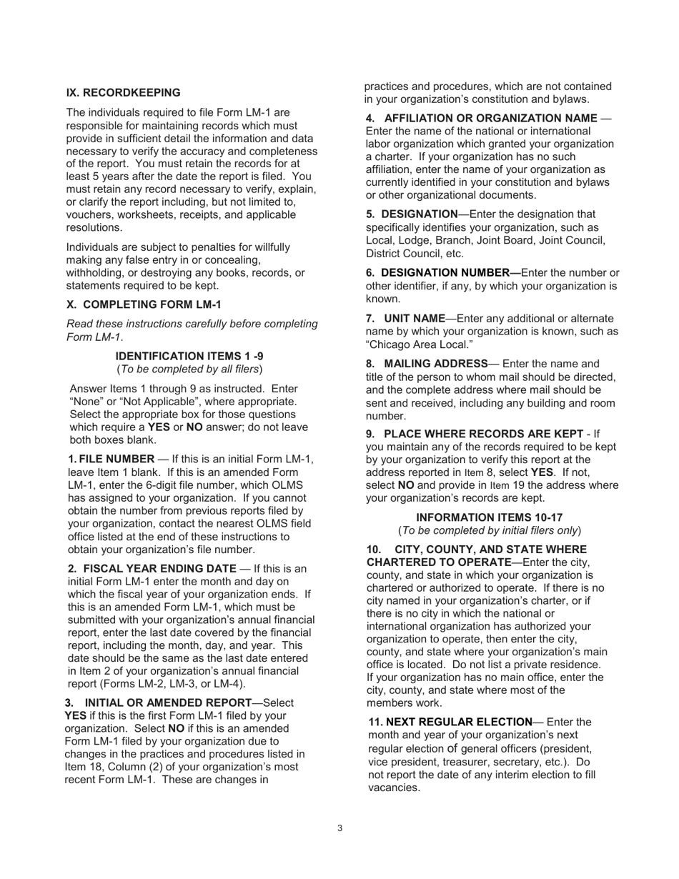 Instructions for Form LM-1 Labor Organization Information Report, Page 3