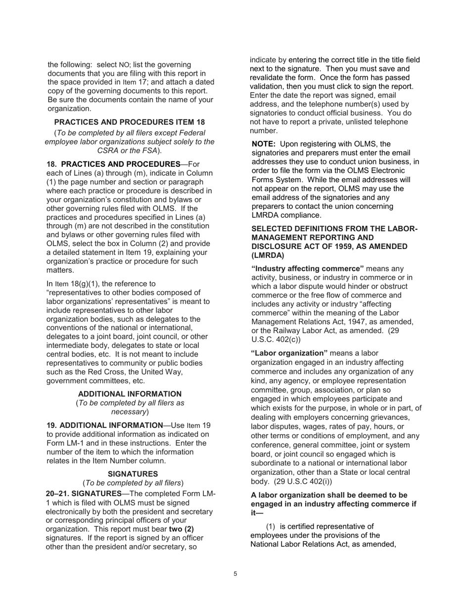 Instructions for Form LM-1 Labor Organization Information Report, Page 5