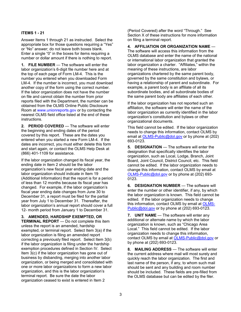 Instructions for Form LM-4 Labor Organization Annual Report, Page 3