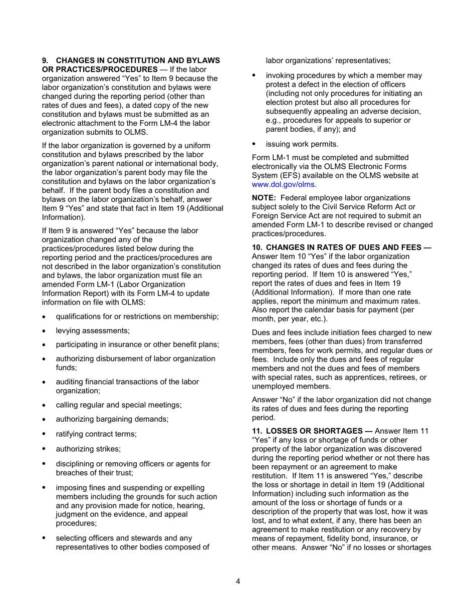 Instructions for Form LM-4 Labor Organization Annual Report, Page 4