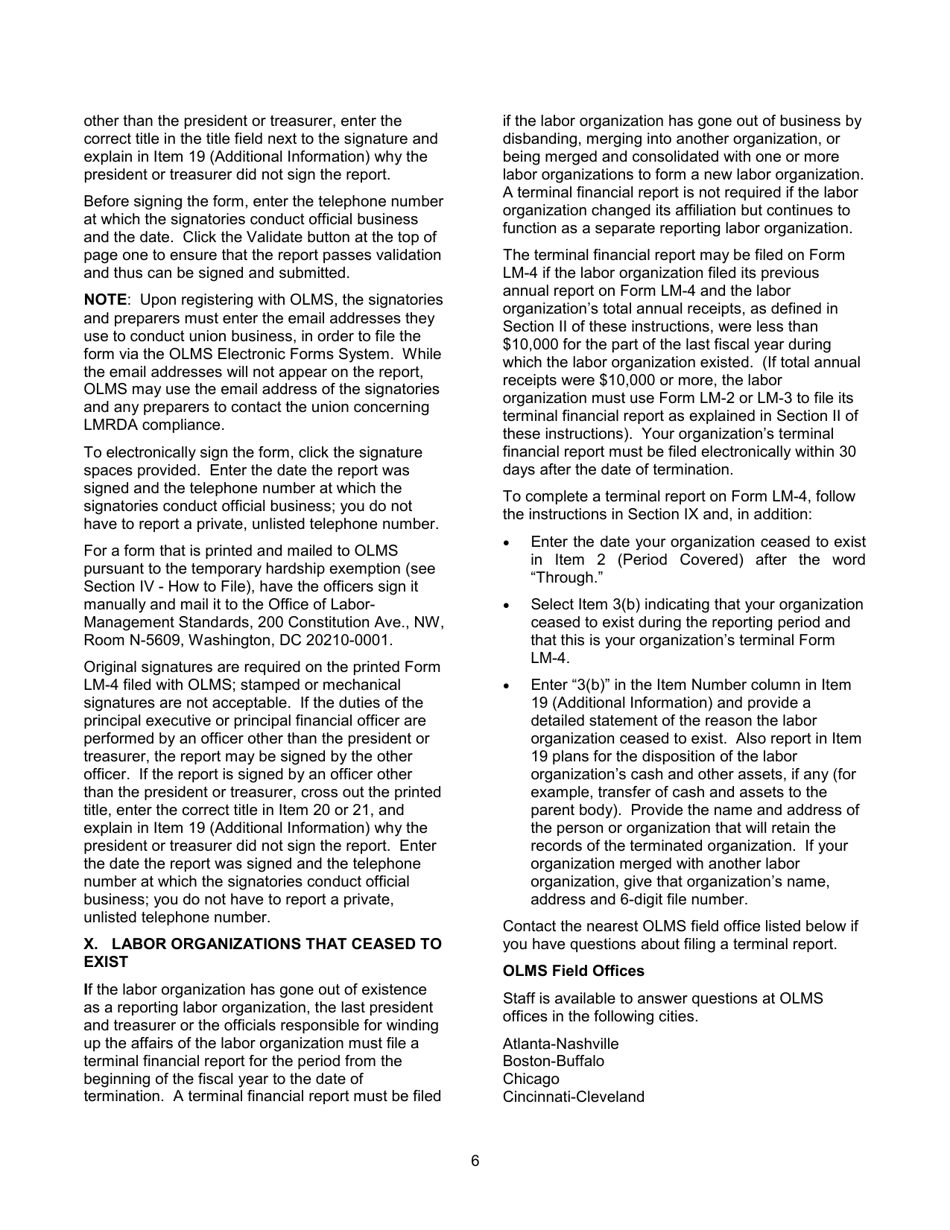Instructions for Form LM-4 Labor Organization Annual Report, Page 6