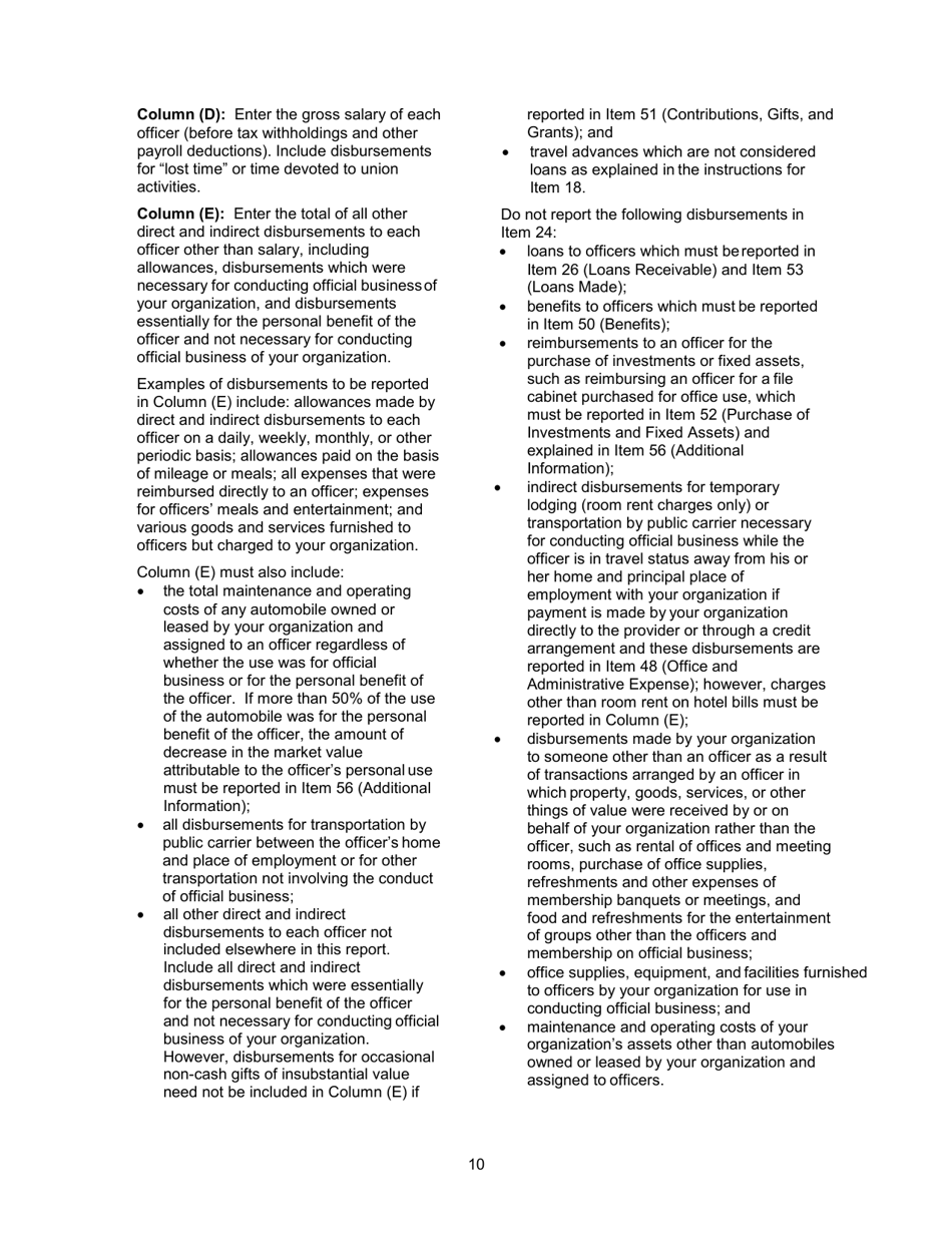Instructions for Form LM-3 Labor Organization Annual Report, Page 10