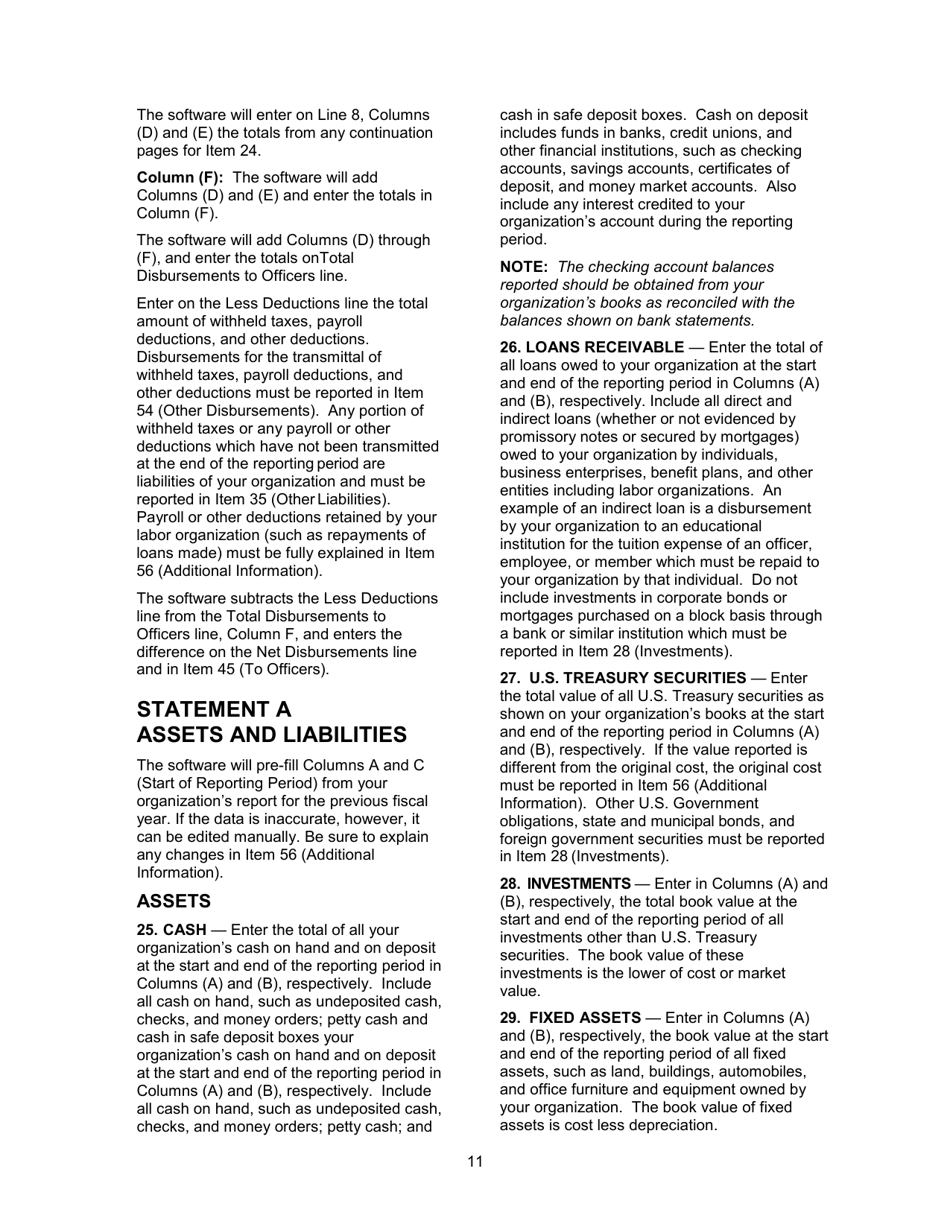 Instructions for Form LM-3 Labor Organization Annual Report, Page 11
