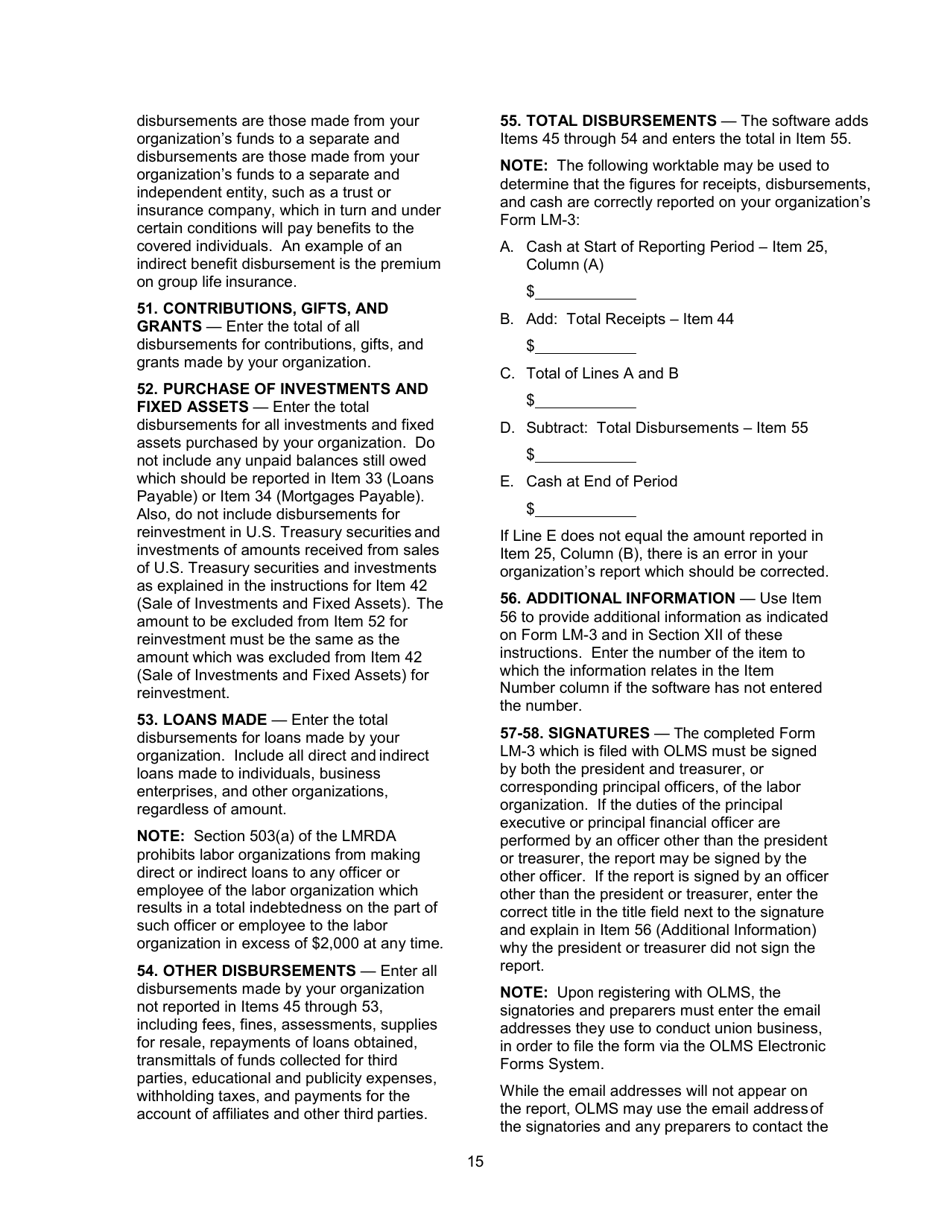 Instructions for Form LM-3 Labor Organization Annual Report, Page 15