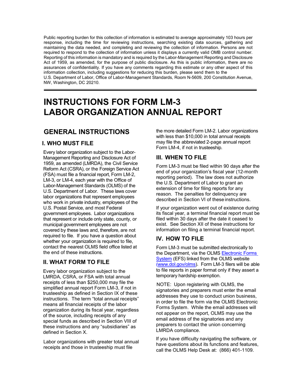 Instructions for Form LM-3 Labor Organization Annual Report, Page 1
