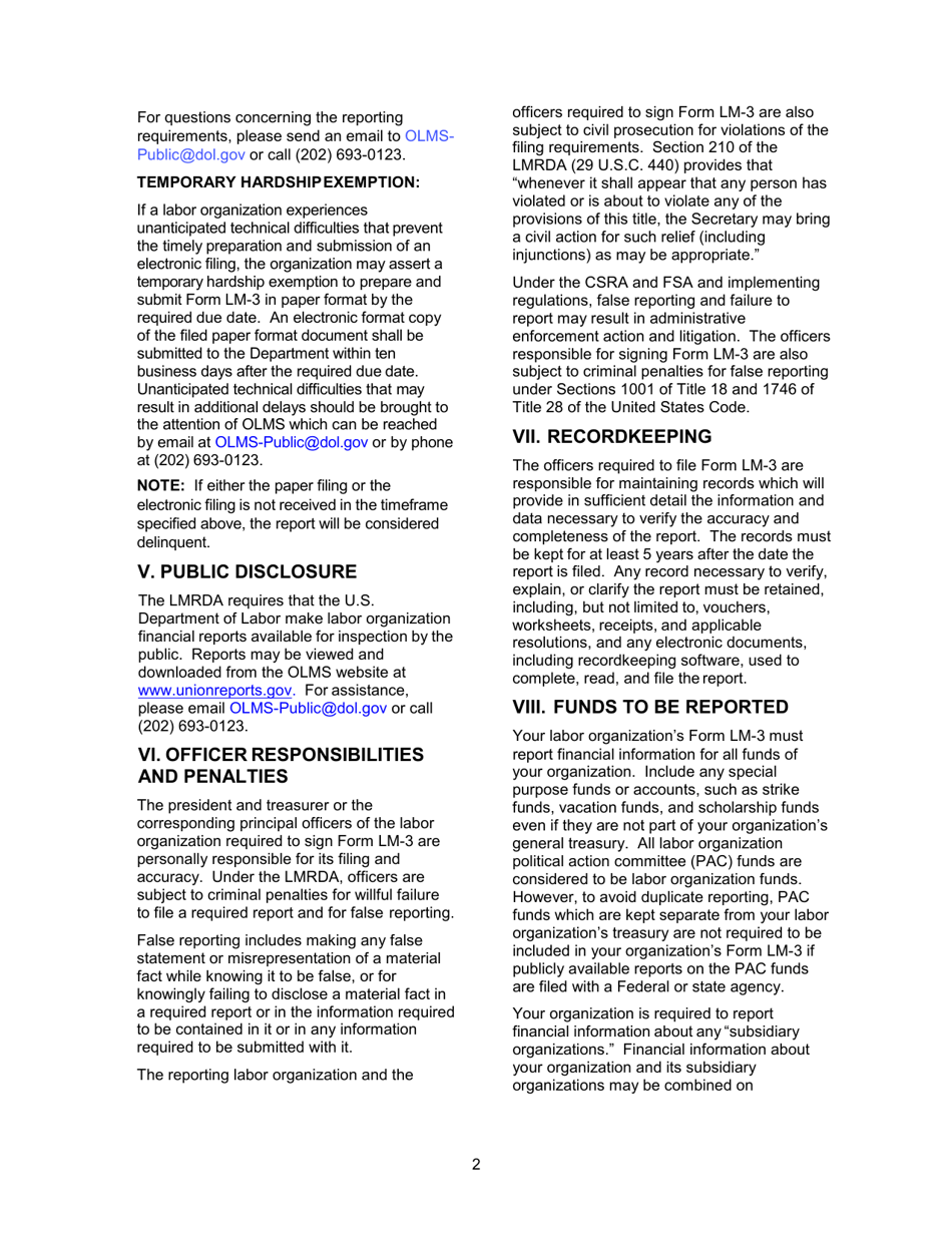 Instructions for Form LM-3 Labor Organization Annual Report, Page 2