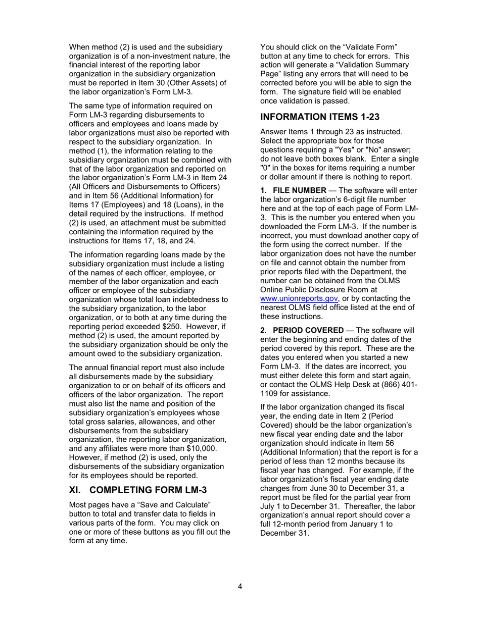 Instructions for Form LM-3 Labor Organization Annual Report, Page 4