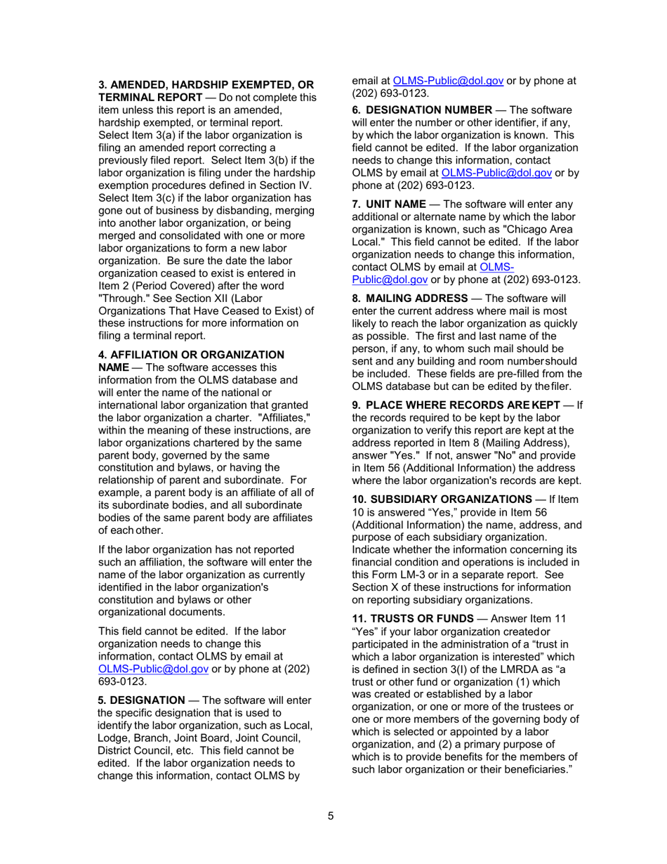 Instructions for Form LM-3 Labor Organization Annual Report, Page 5