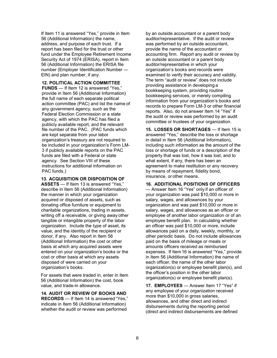 Instructions for Form LM-3 Labor Organization Annual Report, Page 6