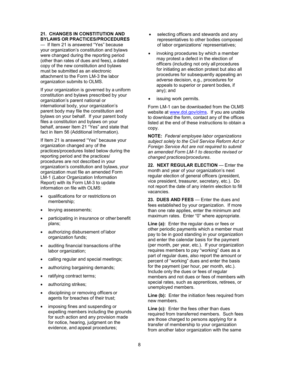 Instructions for Form LM-3 Labor Organization Annual Report, Page 8