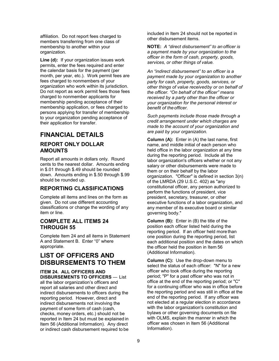 Instructions for Form LM-3 Labor Organization Annual Report, Page 9