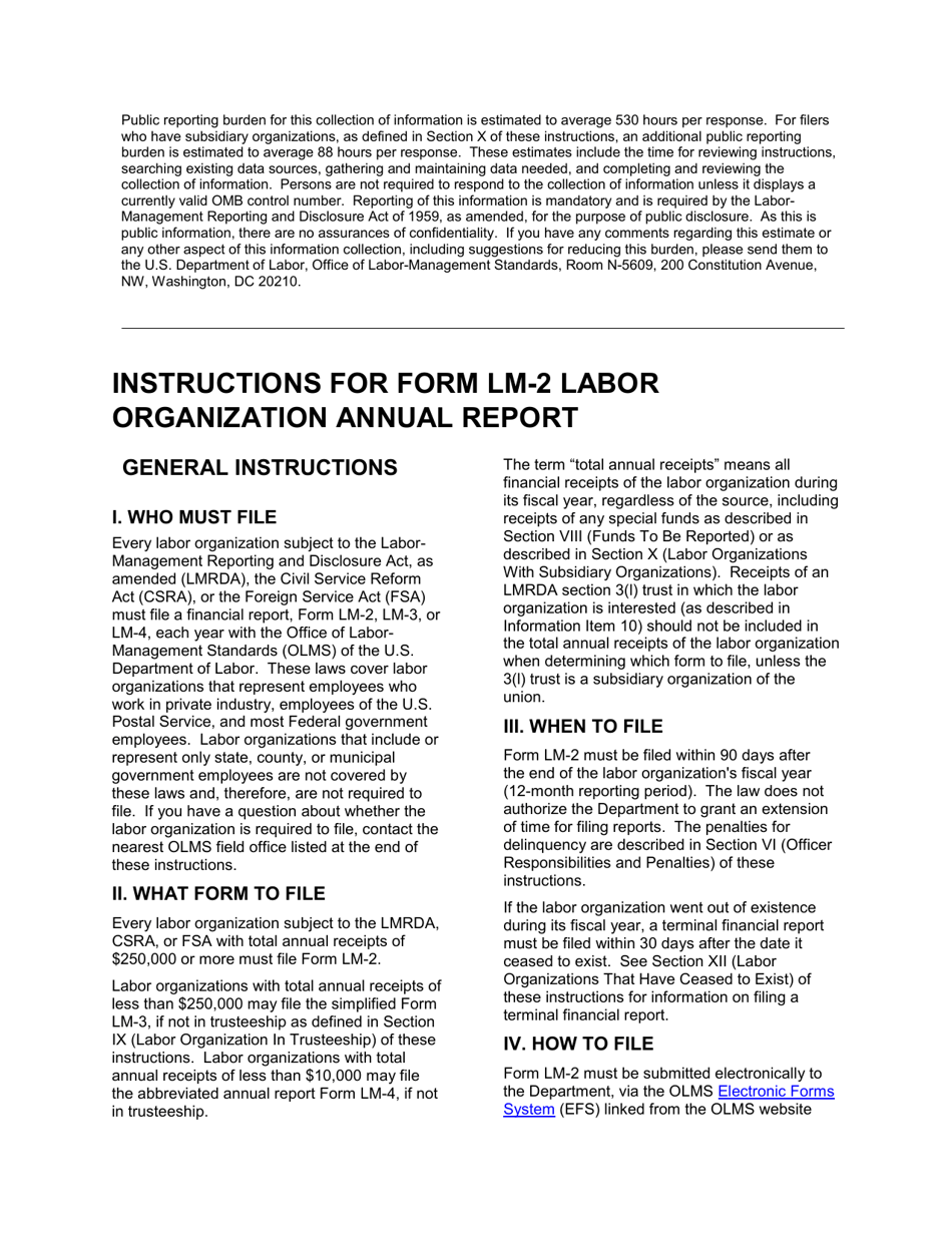 Instructions for Form LM-2 Labor Organization Annual Report, Page 1