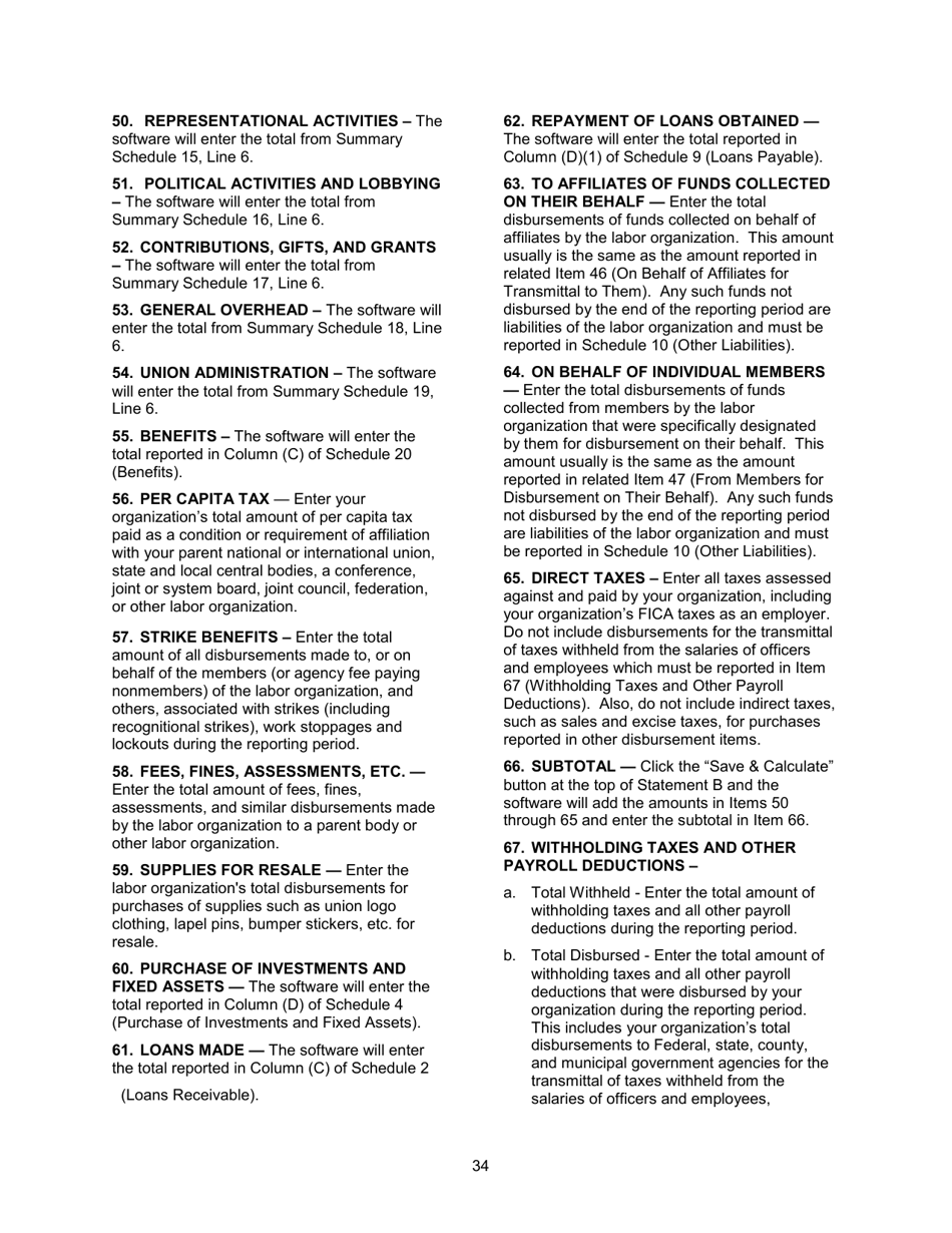 Instructions for Form LM-2 Labor Organization Annual Report, Page 34