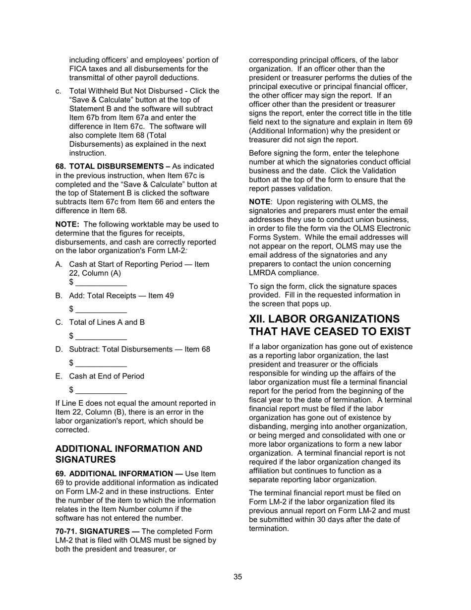Instructions for Form LM-2 Labor Organization Annual Report, Page 35