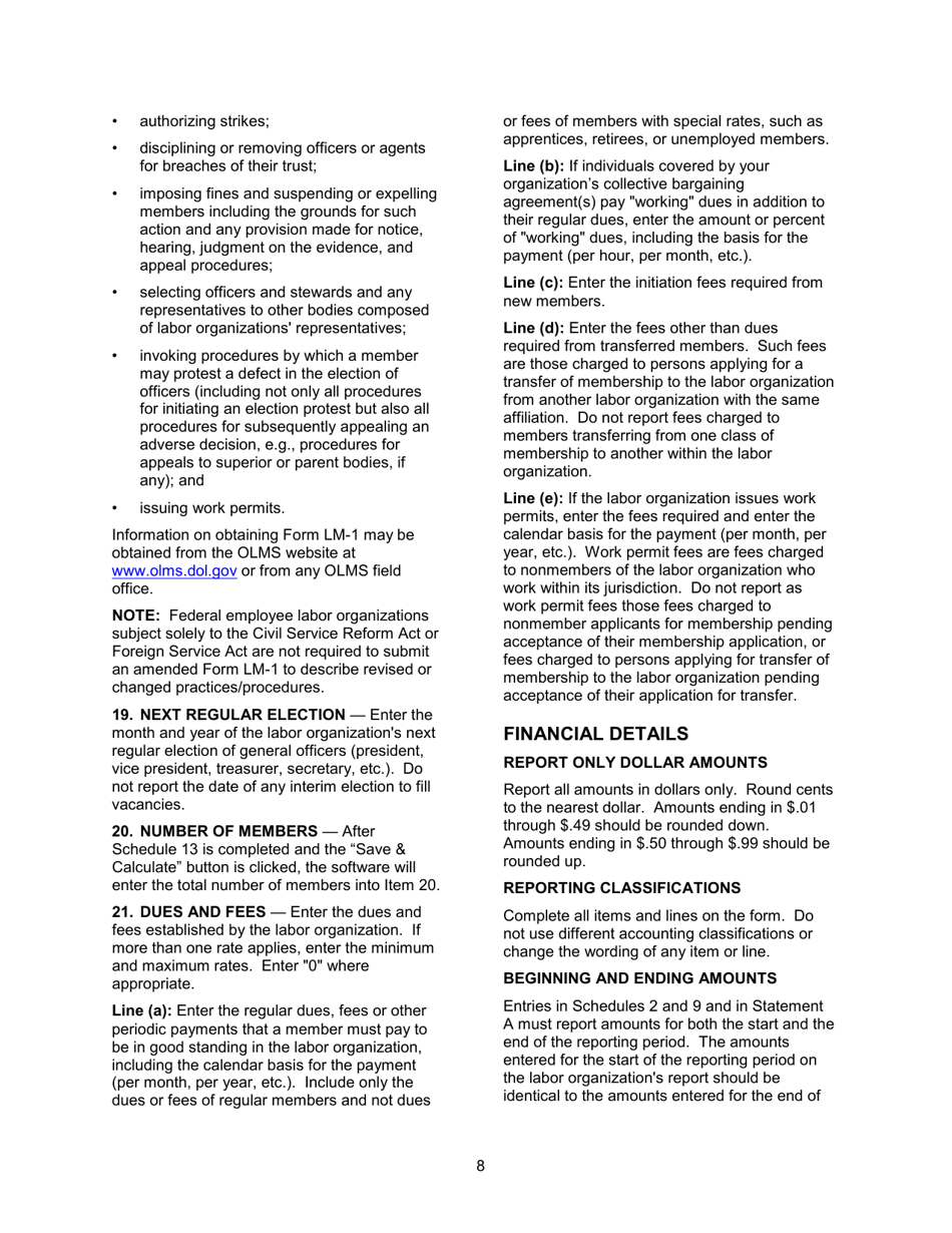 Instructions for Form LM-2 Labor Organization Annual Report, Page 8
