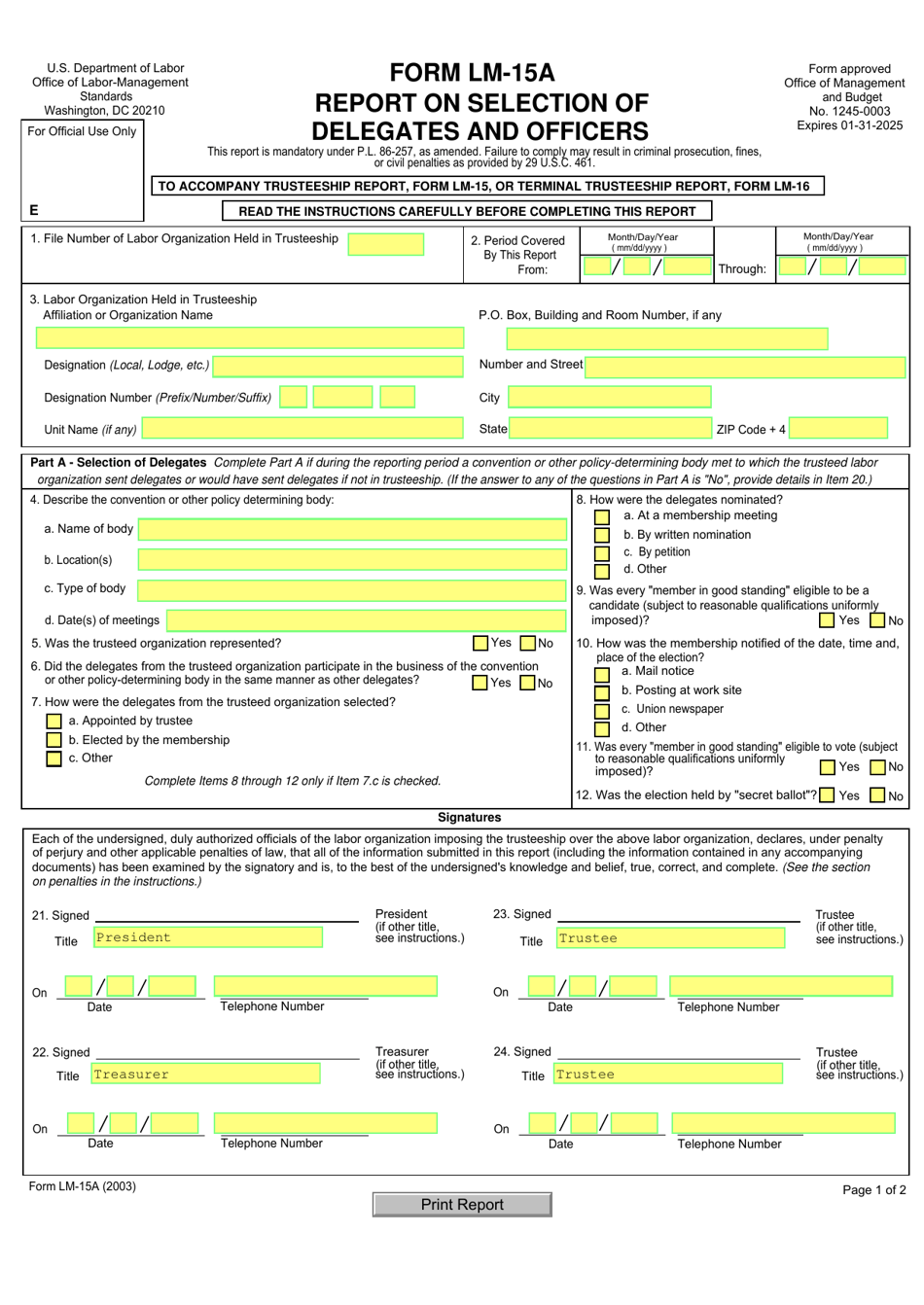 Form LM-15A - Fill Out, Sign Online and Download Fillable PDF ...