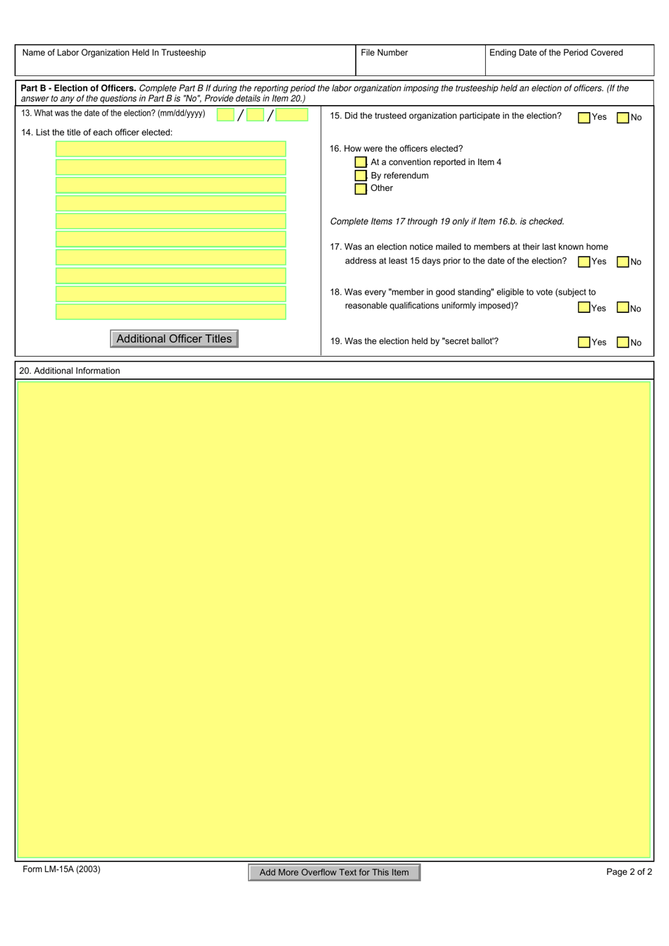 Form LM-15A Report on Selection of Delegates and Officers, Page 2