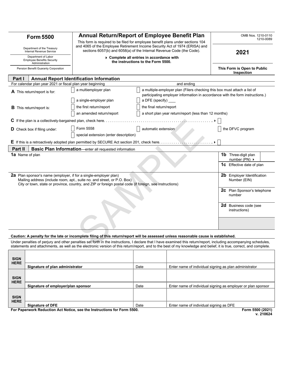 Form 5500 Annual Return / Report of Employee Benefit Plan - Sample, Page 1