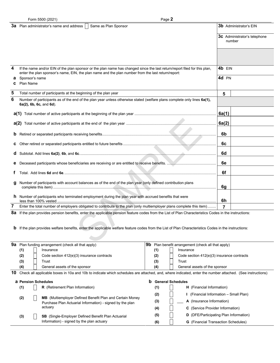 Form 5500 Annual Return / Report of Employee Benefit Plan - Sample, Page 2